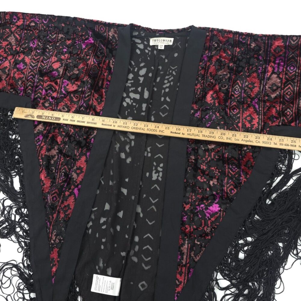 IDYLLWIND Dean Ikat Velvet Rocket Kimono Black Fringe Artsy Beachy Western Boho - Picture 3 of 11